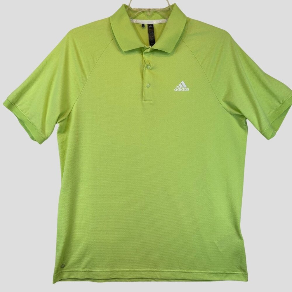 Adidas Polo Shirt Green Golf Lightweight Stretch Logo Mens L